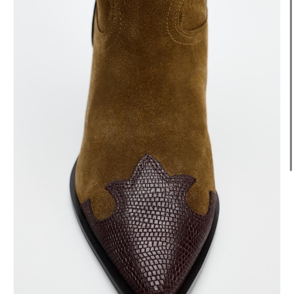 ZARA NEW HEELED COMBINATION SUEDE KNEE HIGH BOOTS 6.5 - Picture 3 of 7